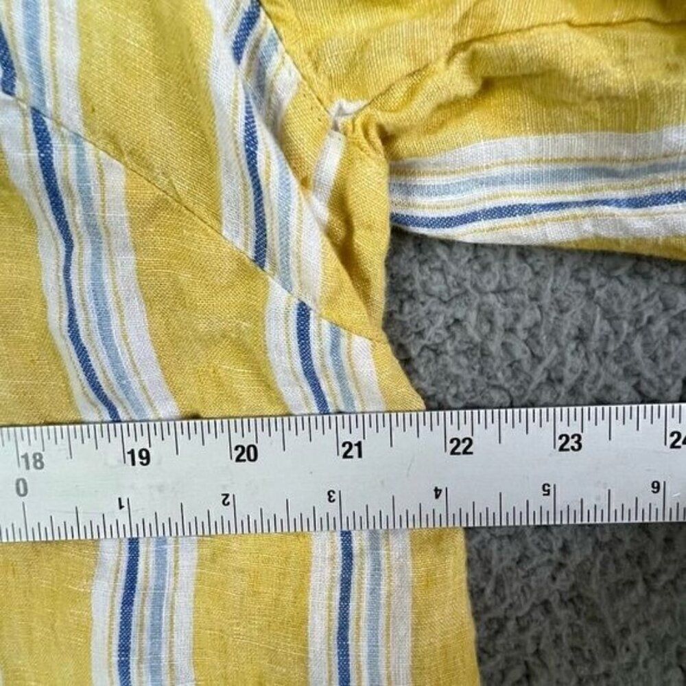 J JILL WOMENS LINEN BLOUSE YELLOW WITH BLUE WHITE STRIPES SIZE L - Picture 6 of 10